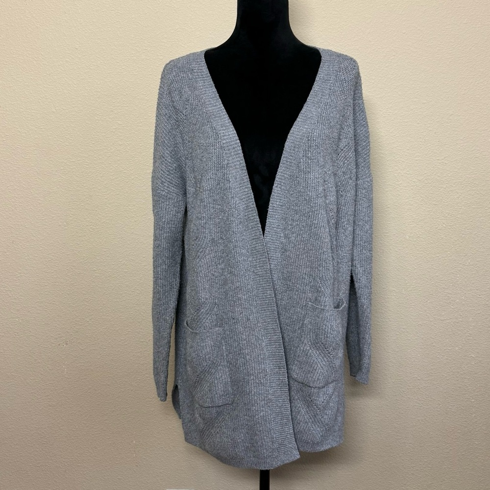 Pinque top women XL nylon blend long sleeve open front knit lace up back grey